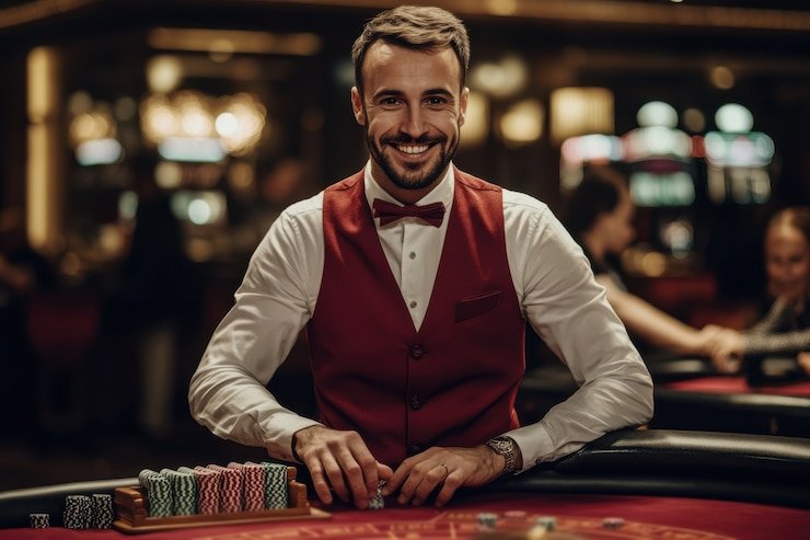 No Commission Baccarat live table on mpo555 link mobile showing real dealer and card animation